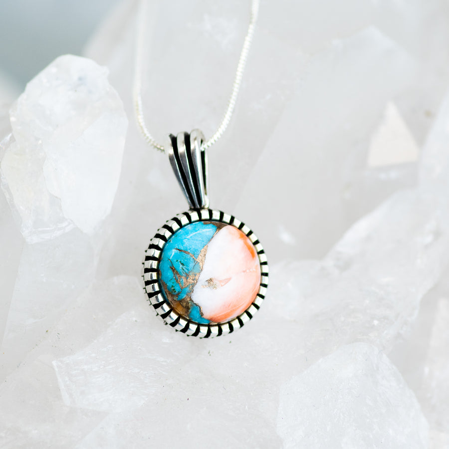 Spiny Oyster W/Ornate setting/backside - Sterling Silver Necklace