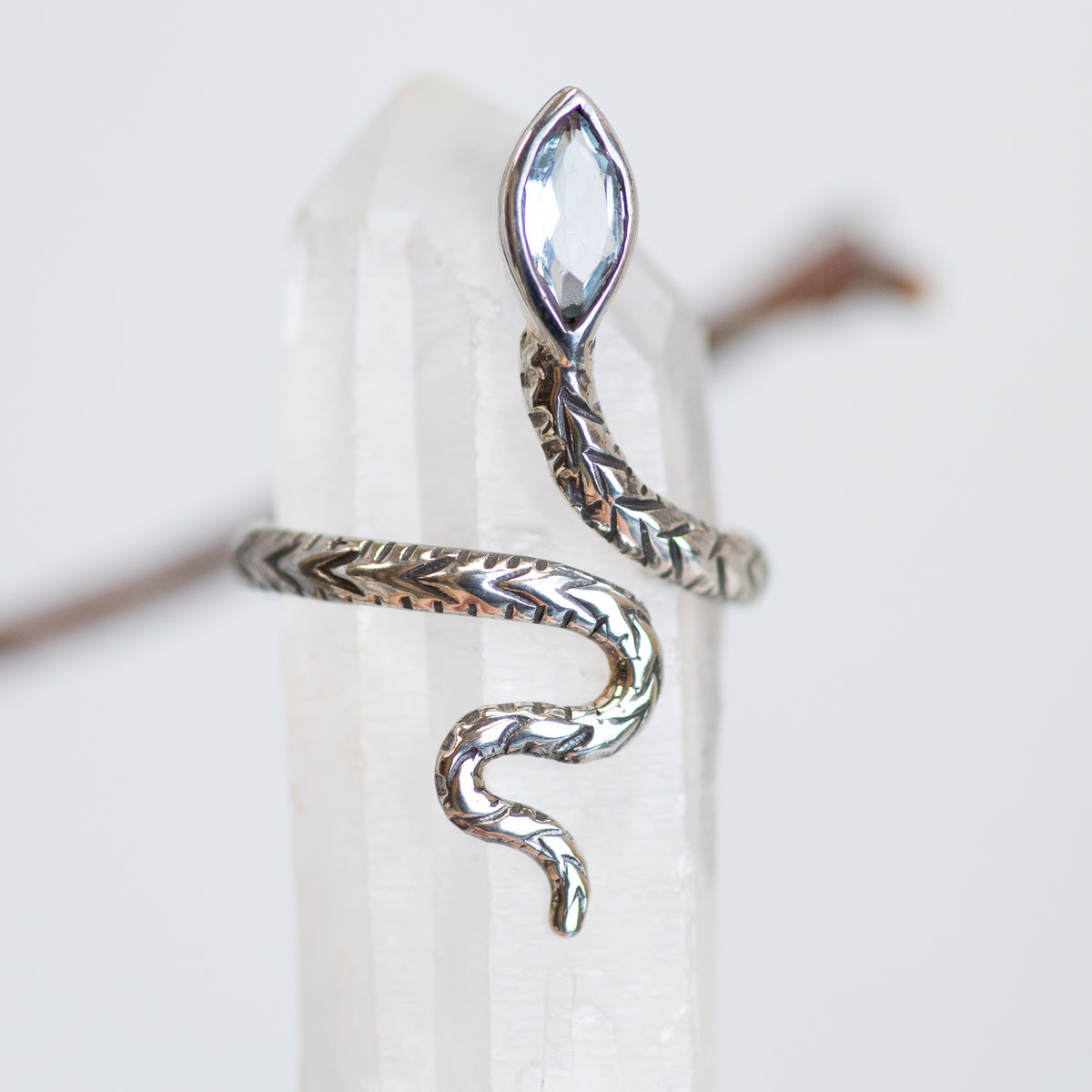 Sterling Silver Blue Topaz Serpent Ring