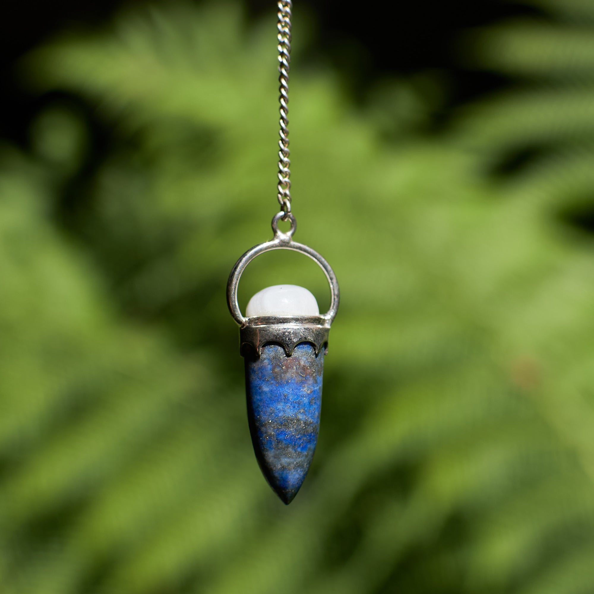 Lapis Lazuli and Rainbow Moonstone Pendulum