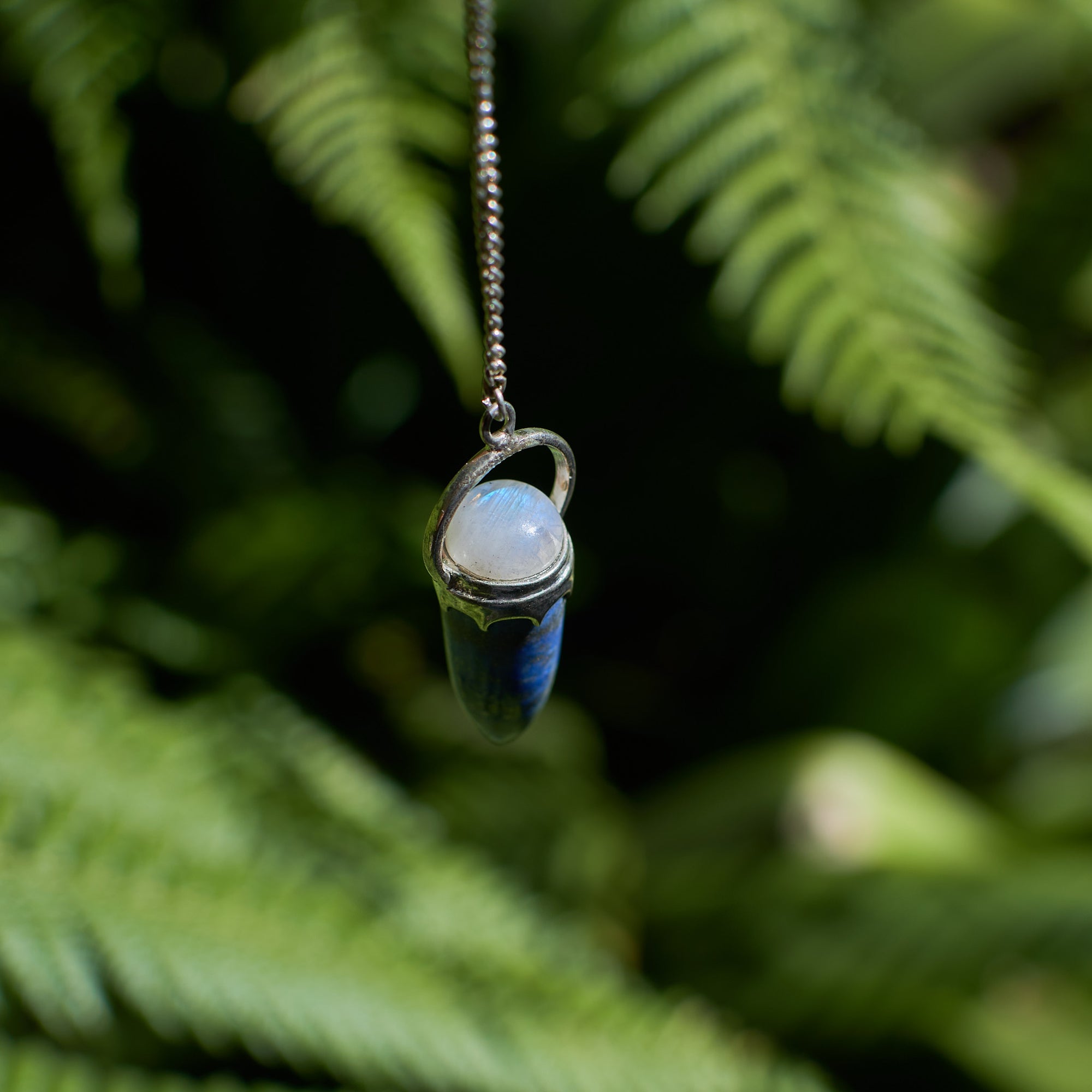 Lapis Lazuli and Rainbow Moonstone Pendulum