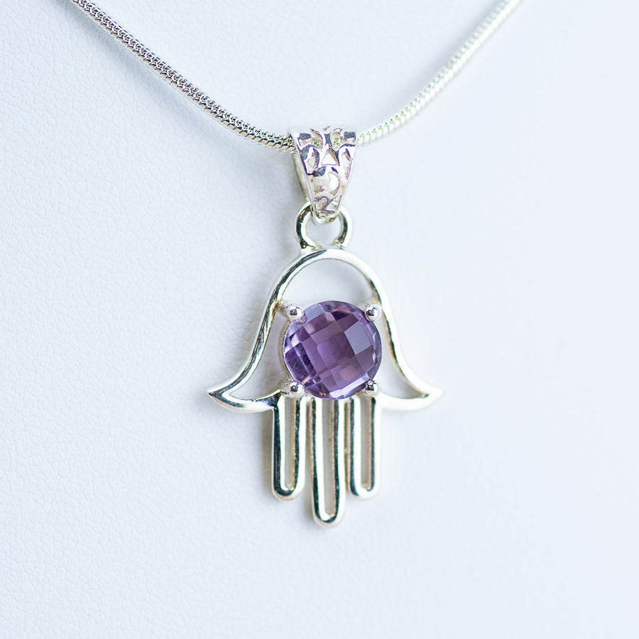 Amethyst Hamsa Sterling Silver Pendant