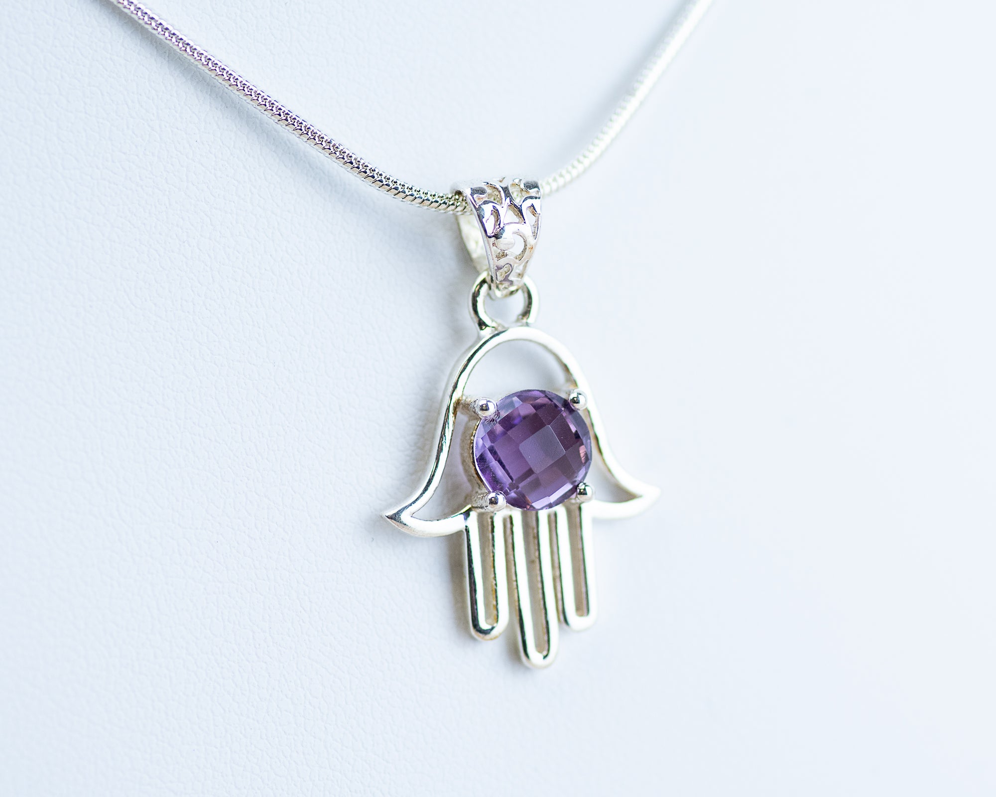 Amethyst Hamsa Sterling Silver Pendant