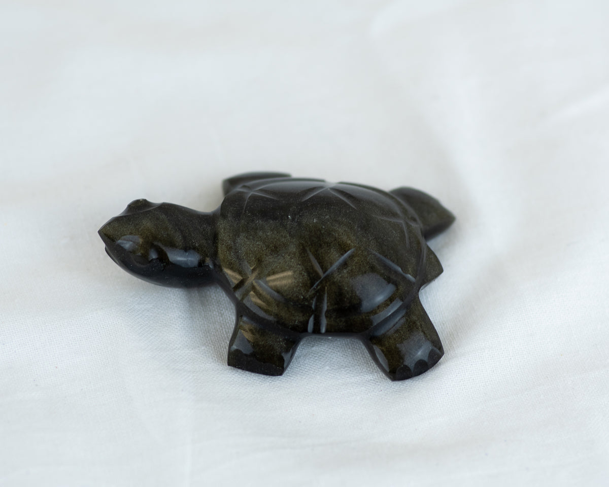 Gold Sheen Obsidian Turtle Carving