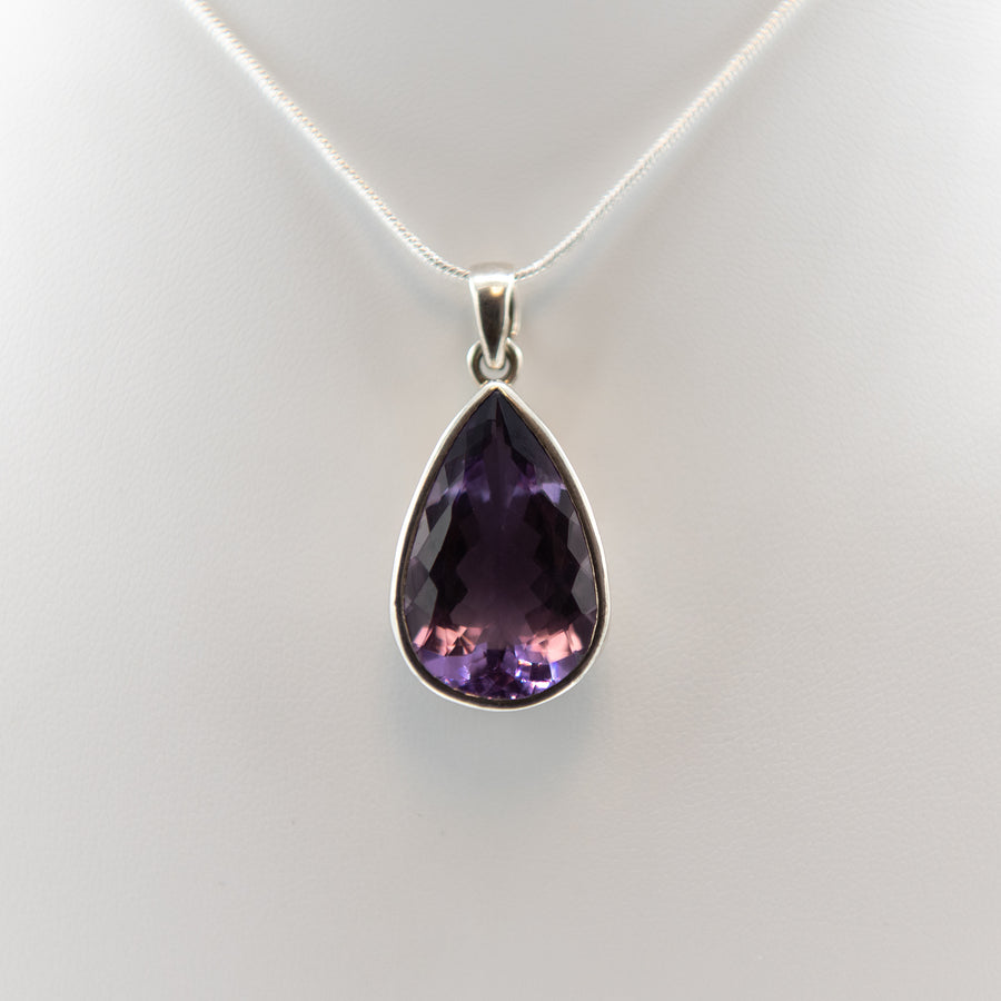 Faceted Amethyst Pendant Sterling Silver