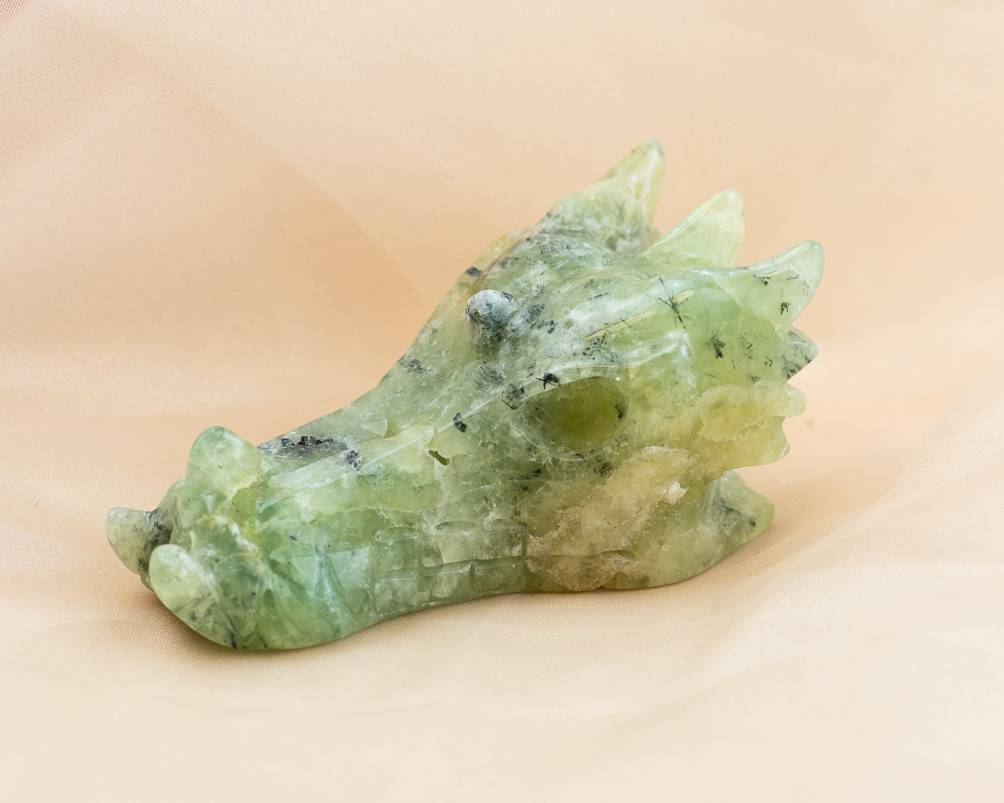 Carved Prehnite with Epidote Dragon Skull
