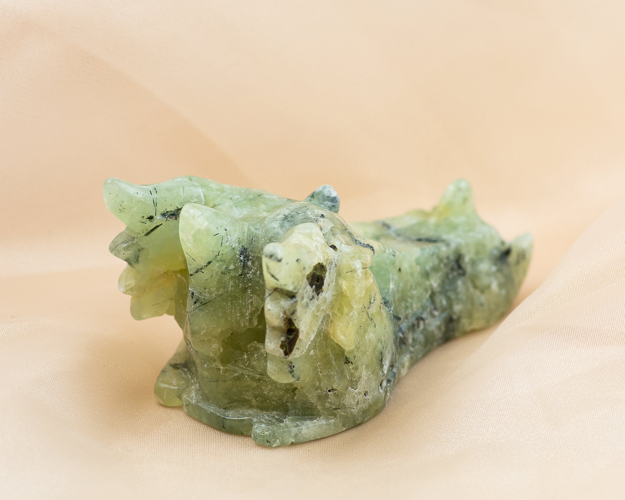 Carved Prehnite with Epidote Dragon Skull