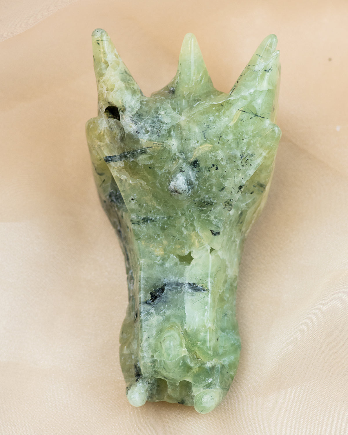 Carved Prehnite with Epidote Dragon Skull