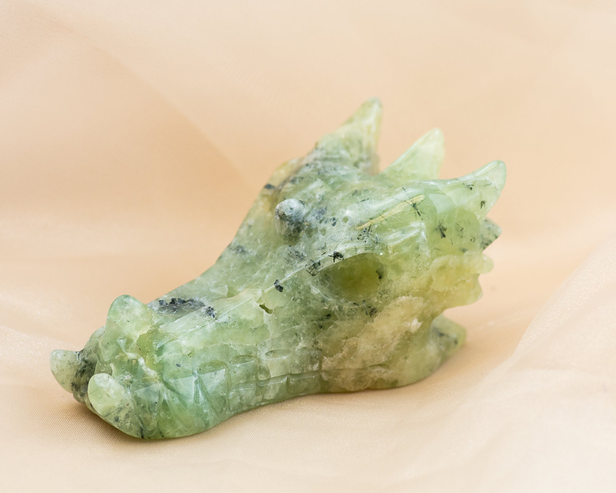 Carved Prehnite with Epidote Dragon Skull