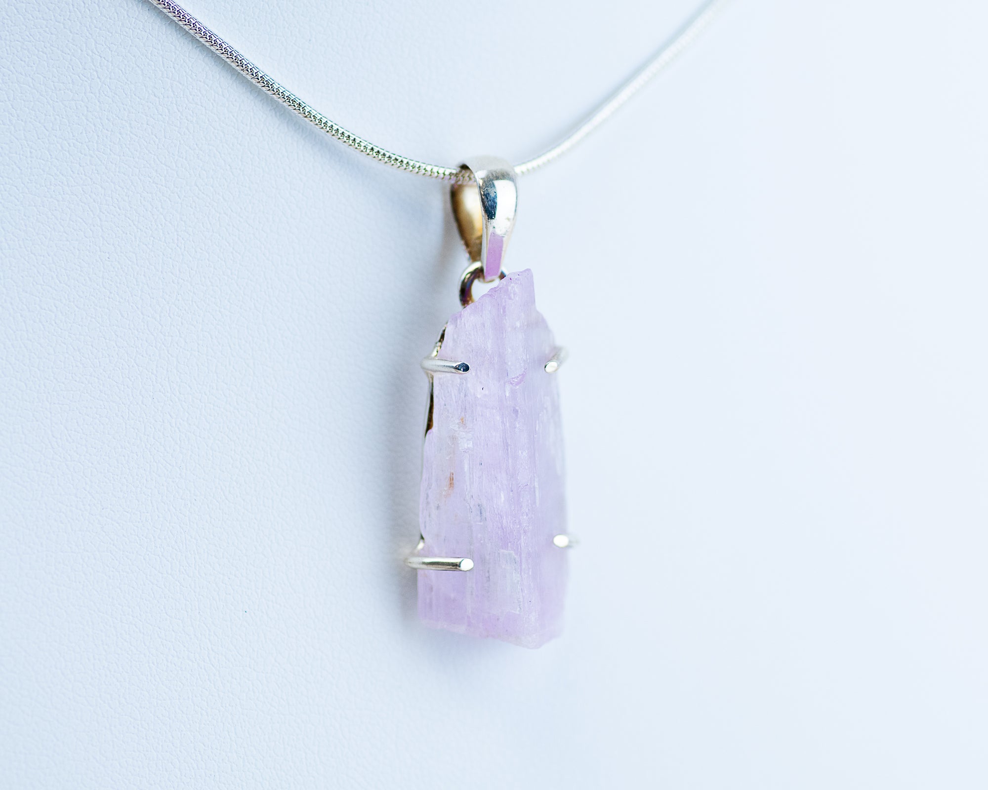 Raw Kunzite Sterling Silver Pendant