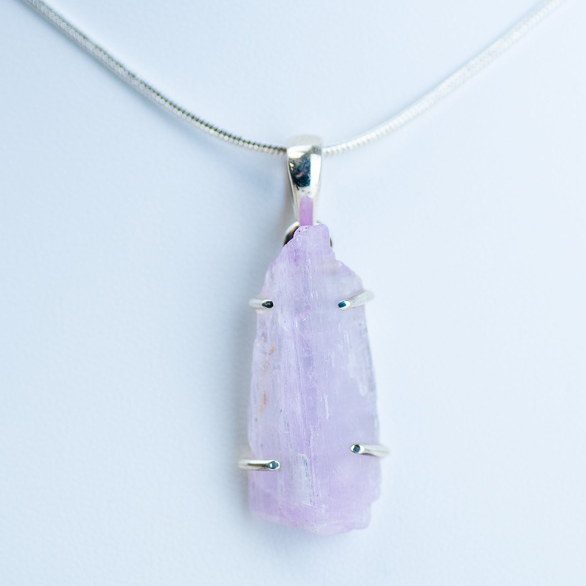 Raw Kunzite Sterling Silver Pendant