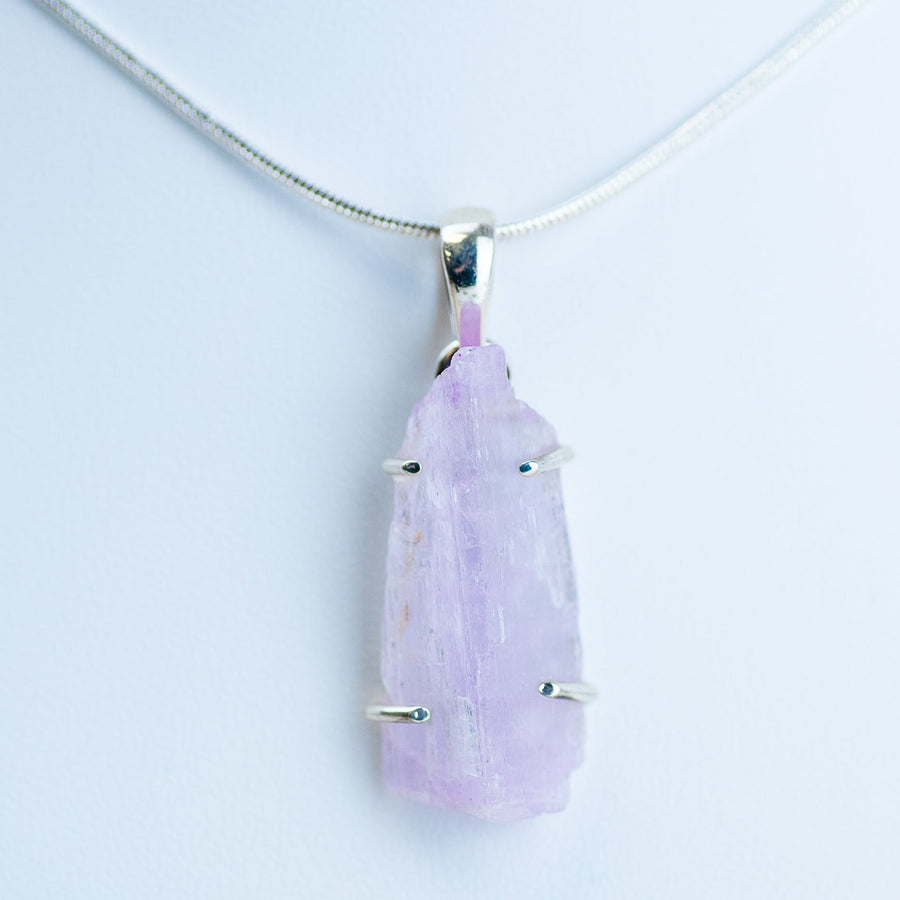 Raw Kunzite Sterling Silver Pendant