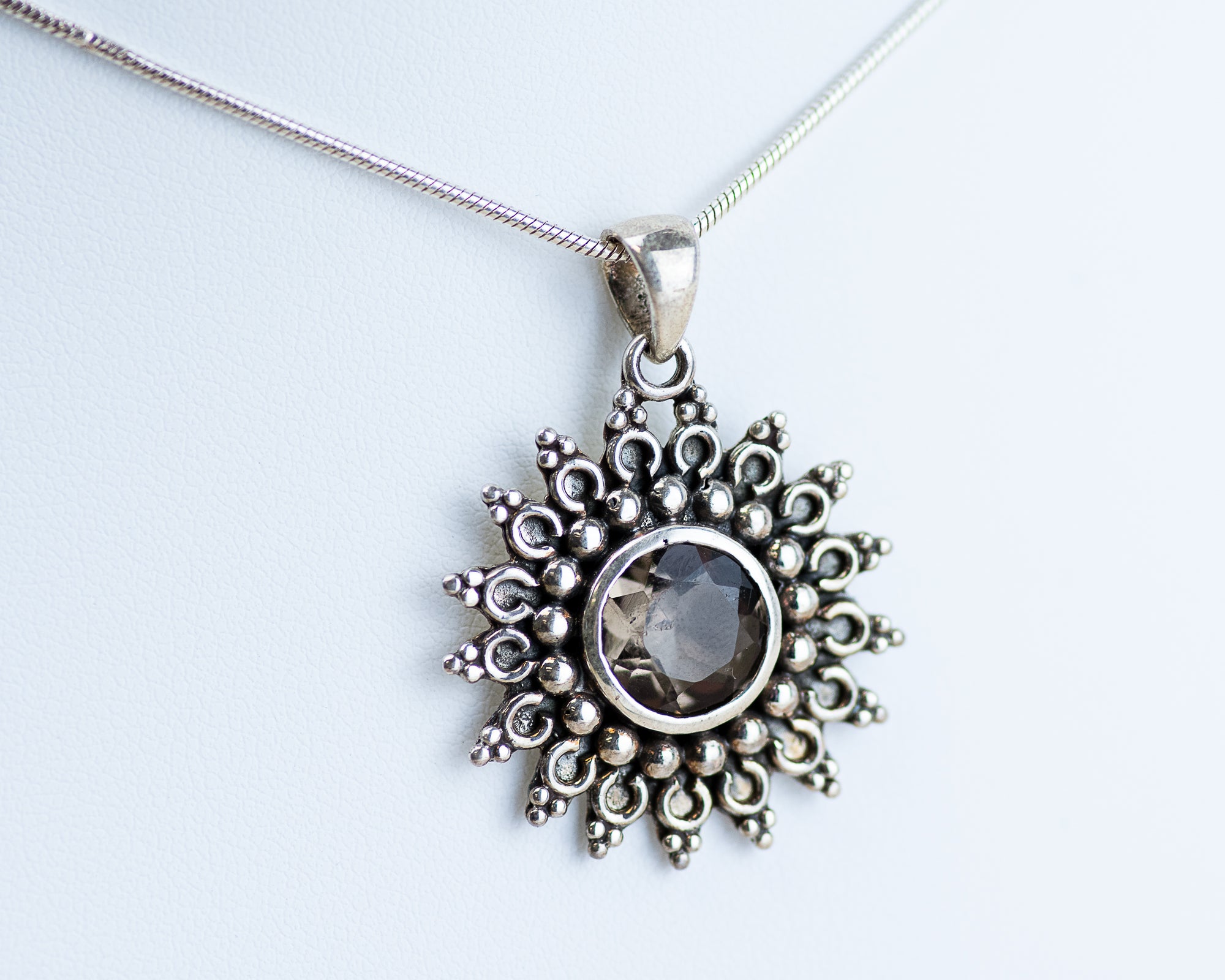 Smoky Quartz Sun Sterling Silver Necklace