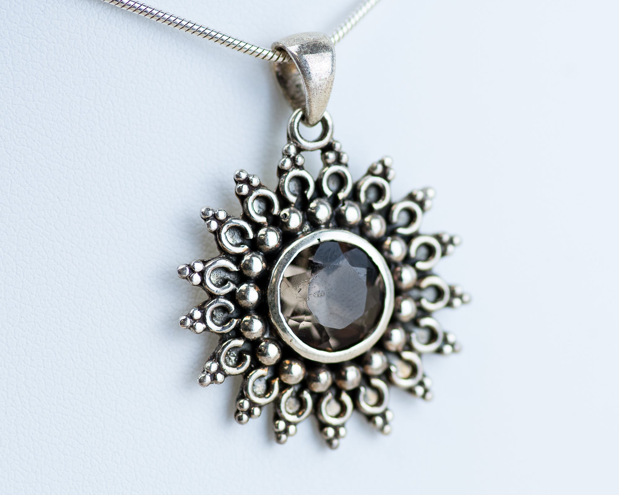 Smoky Quartz Sun Sterling Silver Necklace