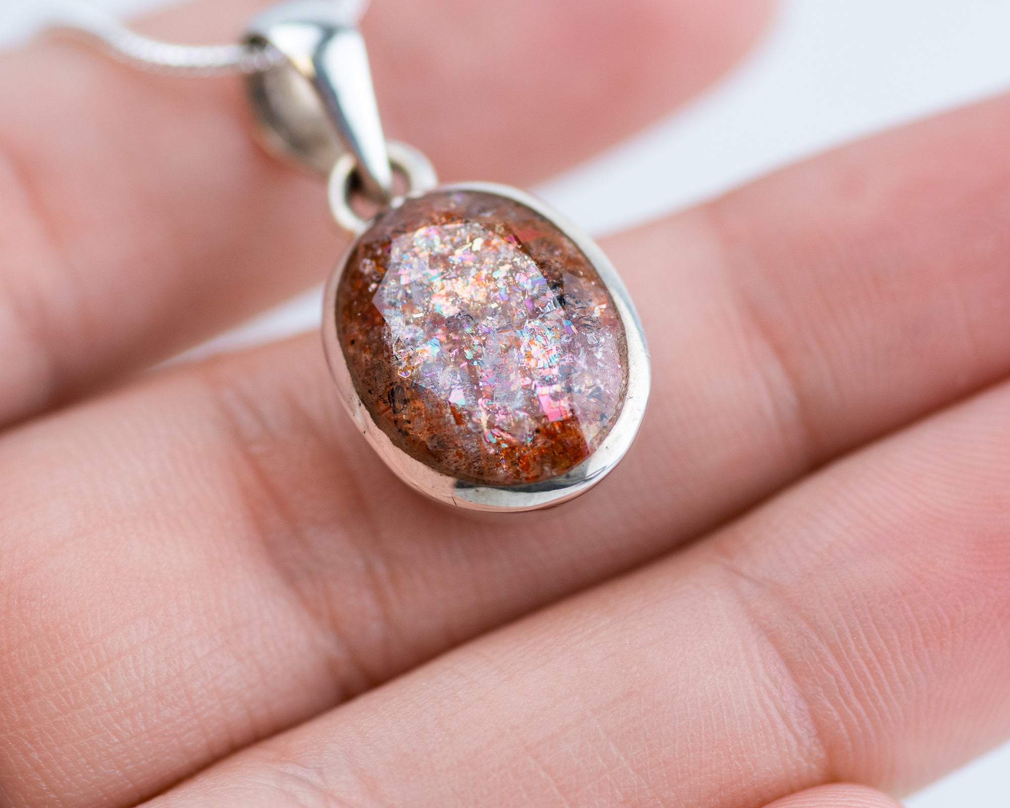 Sterling Silver Faceted Sunstone Necklace